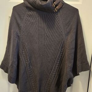 Elegant Dark Gray Turtleneck Poncho
